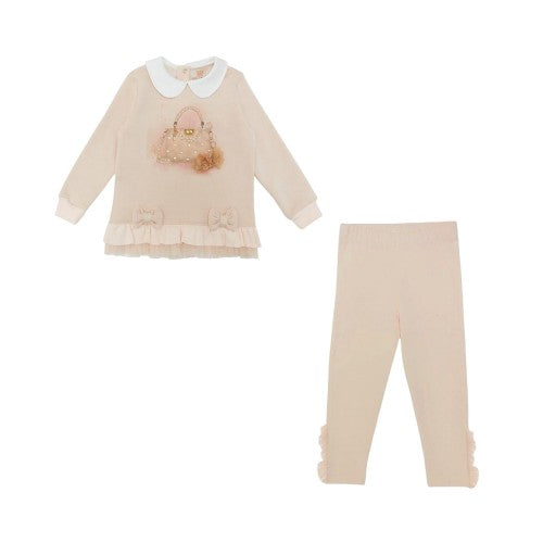 Front - Caramelo Kids Girls Handbag Top And Leggings Set