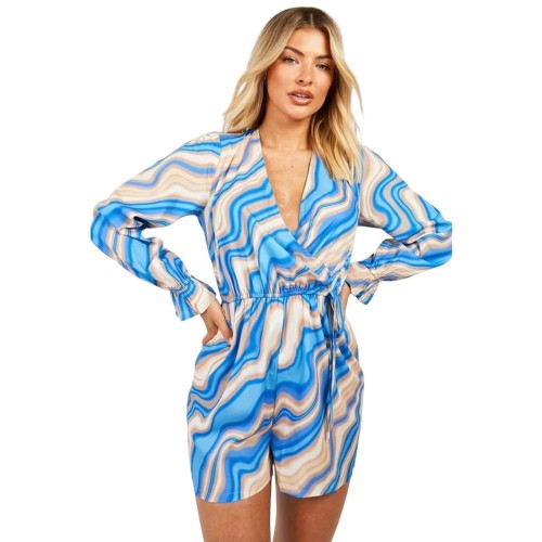 Front - Influence Womens/Ladies Surplice Wave V Neck Relaxed Fit Long-Sleeved Playsuit
