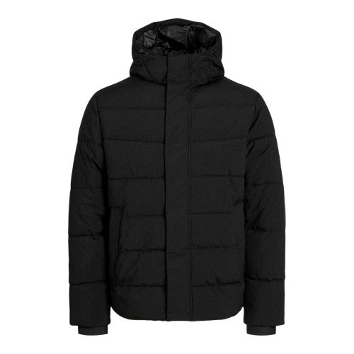 Front - Jack And Jones Mens Colour Block Ribbed Hooded Puffer Jacket