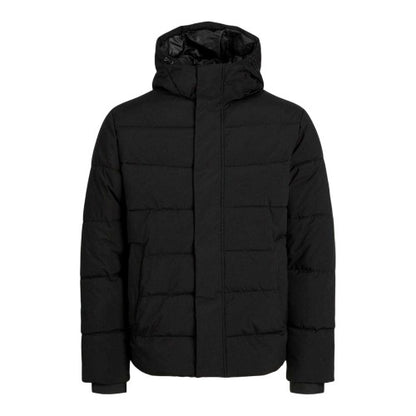 Front - Jack And Jones Mens Colour Block Ribbed Hooded Puffer Jacket