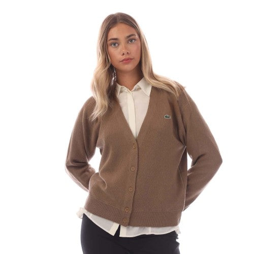 Front - Lacoste Womens/Ladies V Neck Relaxed Fit Cardigan