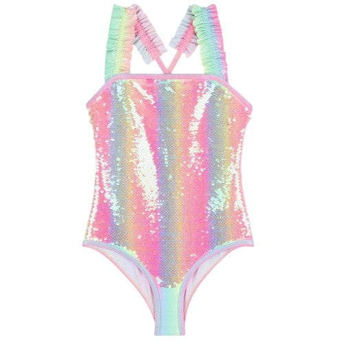 Front - Billieblush Girls Sequins One Piece Swimsuit