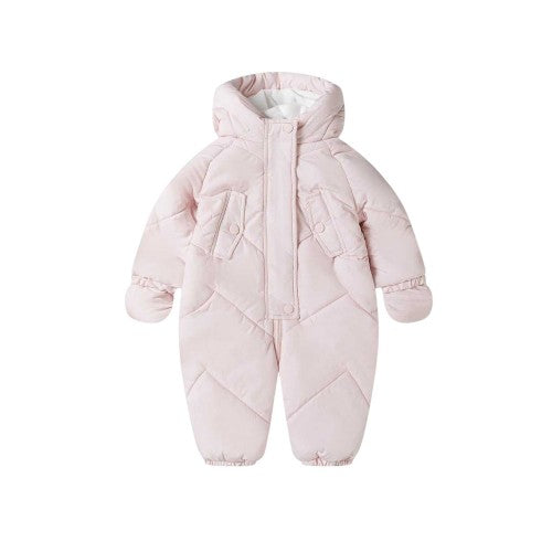 Front - Minoti Baby Quilted Hooded Snowsuit