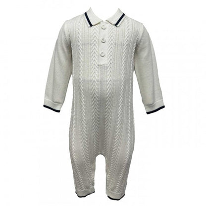 Front - Pretty Green Baby Cable Knit Collared Romper