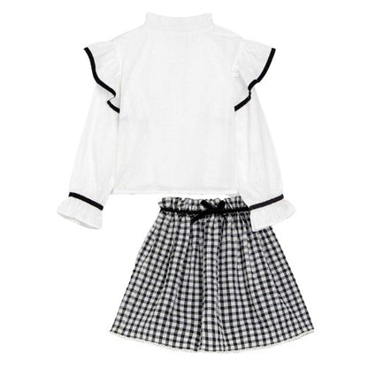 Front - Be You Girls Frill High Collar Regular Top & Bottom Set