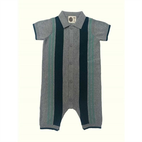 Front - Pretty Green Baby Striped Short-Sleeved Romper