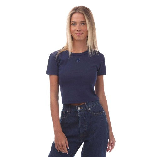 Front - Hugo Boss Womens/Ladies Delanor Stacked Logo Crop T-Shirt