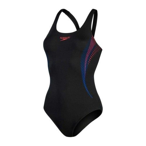 Front - Speedo Womens/Ladies Placement Abstract Muscleback One Piece Swimsuit