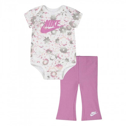 Front - Nike Baby Girls Flow-Ral Short-Sleeved Bodysuit Set