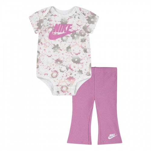 Front - Nike Baby Girls Flow-Ral Short-Sleeved Bodysuit Set