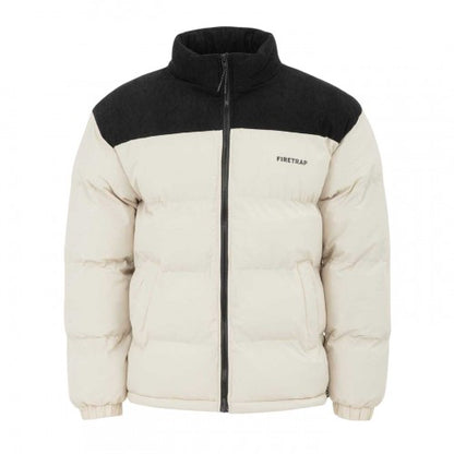 Front - Firetrap Mens Colour Block Corduroy Quilted Puffer Jacket