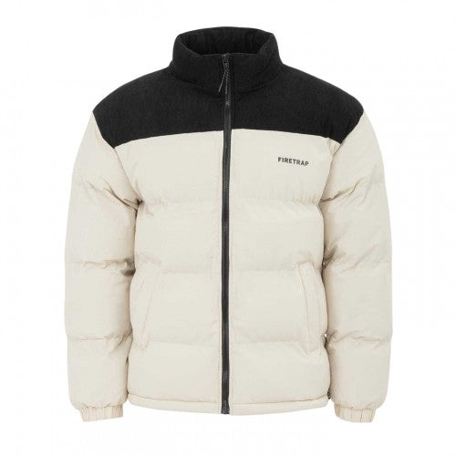 Front - Firetrap Mens Colour Block Corduroy Quilted Puffer Jacket