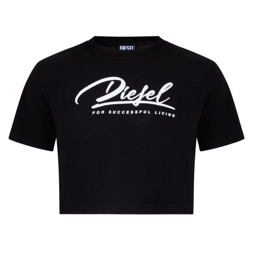 Front - Diesel Womens/Ladies Script Cropped T-Shirt