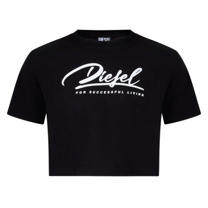 Front - Diesel Womens/Ladies Script Cropped T-Shirt