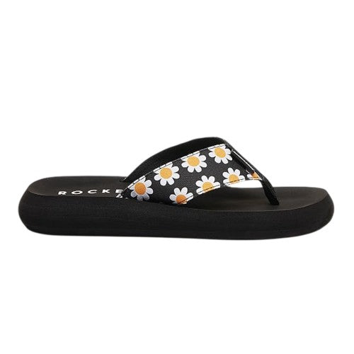 Black - Front - Rocket Dog Womens-Ladies Adios Daisy Flip Flops