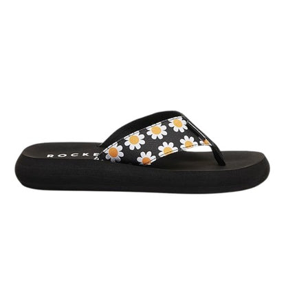 Black - Front - Rocket Dog Womens-Ladies Adios Daisy Flip Flops