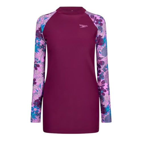 Front - Speedo Womens/Ladies Floral Long-Sleeved Modesty Swimsuit