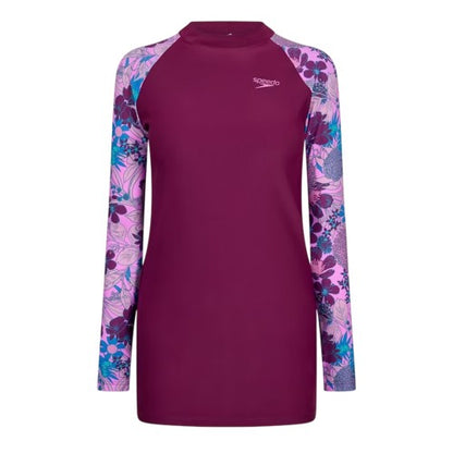 Front - Speedo Womens/Ladies Floral Long-Sleeved Modesty Swimsuit