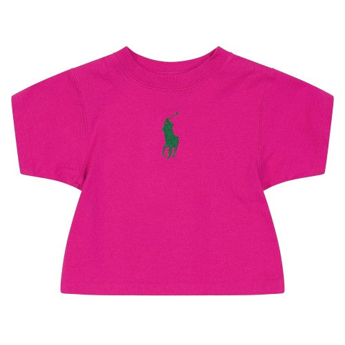Front - Ralph Lauren Girls Embroidered Logo Cropped T-Shirt
