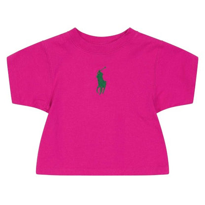 Front - Ralph Lauren Girls Embroidered Logo Cropped T-Shirt