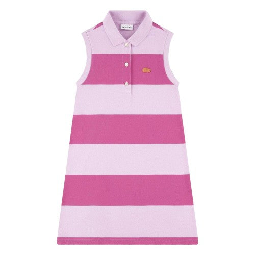 Front - Lacoste Girls Striped Polo Shirt Dress