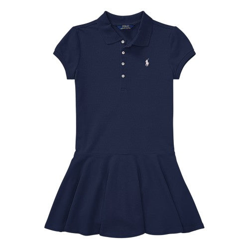 Front - Ralph Lauren Girls Pique Fitted Polo Shirt Dress