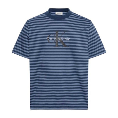 Front - Calvin Klein Mens Jeans Stripes Rib Knit T-Shirt