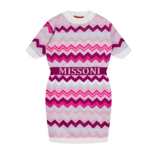 Front - Missoni Girls Zig Zag Knitted Jumper Dress