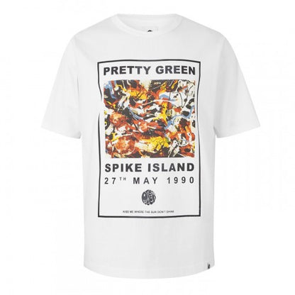 Front - Pretty Green Mens Spike Island Graphic Print T-Shirt