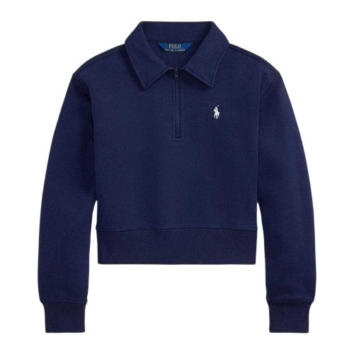 Front - Ralph Lauren Girls Fleece Quarter Zip Crop Sweatshirt
