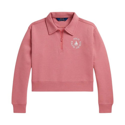 Front - Ralph Lauren Girls Fleece Quarter Zip Crop Sweatshirt