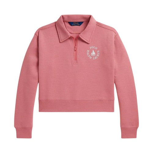 Front - Ralph Lauren Girls Fleece Quarter Zip Crop Sweatshirt