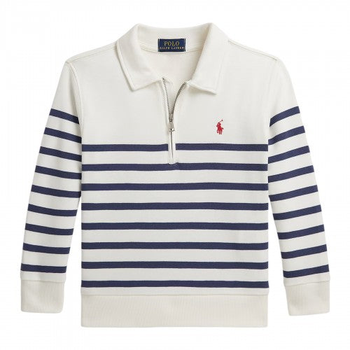 Front - Ralph Lauren Childrens/Kids Striped Fleece Quarter Zip Sweatshirt