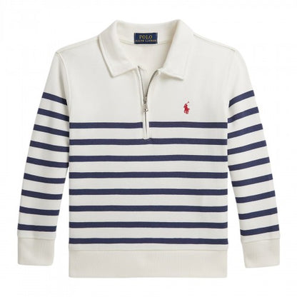 Front - Ralph Lauren Childrens/Kids Striped Fleece Quarter Zip Sweatshirt