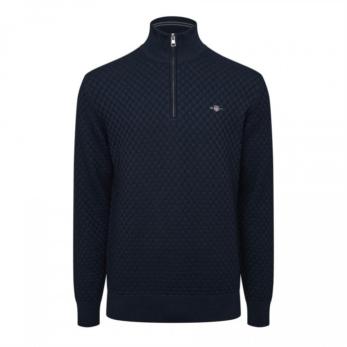 Front - Gant Mens Checked Half Zip Sweatshirt
