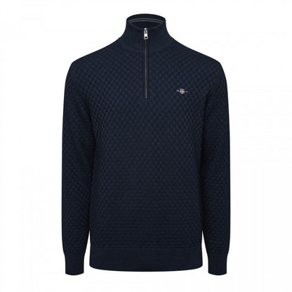 Front - Gant Mens Checked Half Zip Sweatshirt