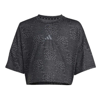 Front - Adidas Girls Leopard Print Crop Top
