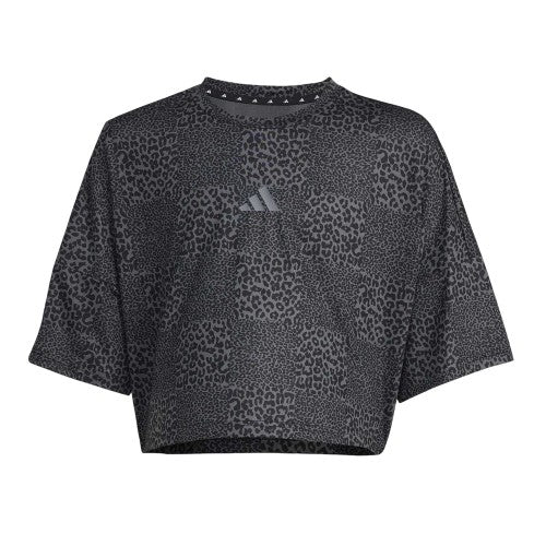 Front - Adidas Girls Leopard Print Crop Top