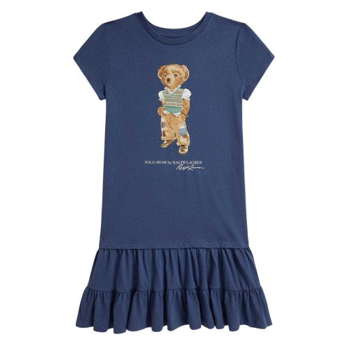 Front - Ralph Lauren Girls Polo Bear T-Shirt Dress