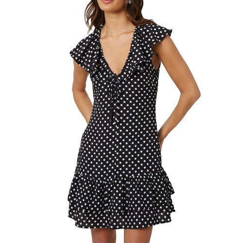 Front - Brave Soul Womens/Ladies Polka Dot Frill Detail Mini Dress