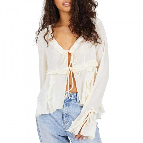 Front - Brave Soul Womens/Ladies Frill Long-Sleeved Top