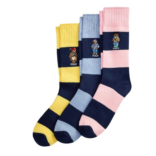 Front - Ralph Lauren Mens Ribbed Cuff Crew Socks (Pack of 3)
