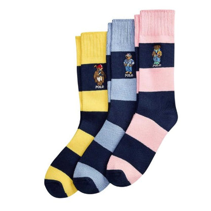 Front - Ralph Lauren Mens Ribbed Cuff Crew Socks (Pack of 3)