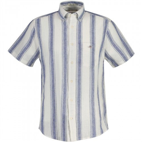 Front - Gant Mens Striped Linen Short-Sleeved Shirt