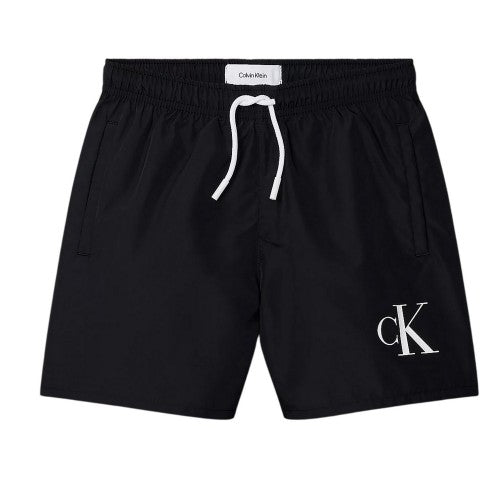 Front - Calvin Klein Boys Monogram Slim Swim Shorts