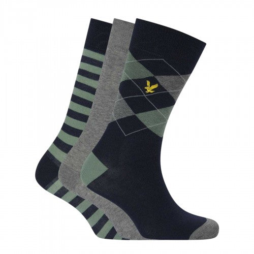 Front - Lyle & Scott Mens Barwood Assorted Designs Ankle Socks (Pack of 3)