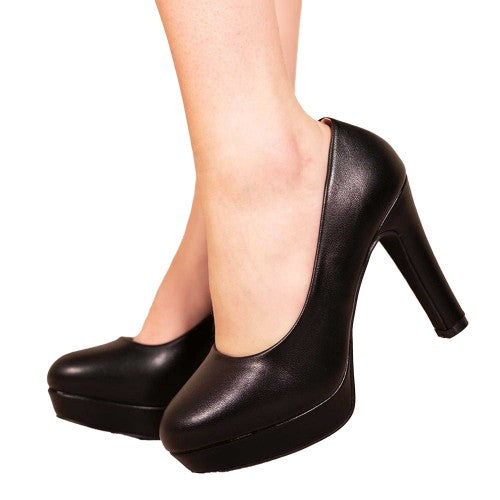Front - No Doubt Womens/Ladies Platform High Block Heel Court Shoes