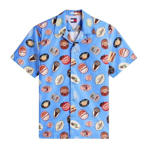 Front - Tommy Jeans Mens All-Over Print Relaxed Fit Short-Sleeved Shirt