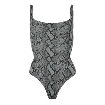 Front - Skims Womens/Ladies Snake Print Square Neck Bodysuit