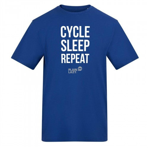 Front - Plain Lazy Mens Cycle Sleep Repeat Printed T-Shirt